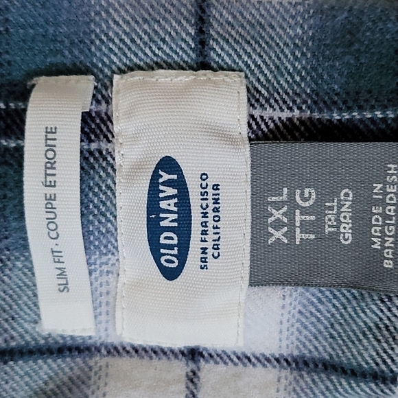 Old Navy Slim fit green plaid flannel button down shirt Size XXL Tall - Picture 4 of 5
